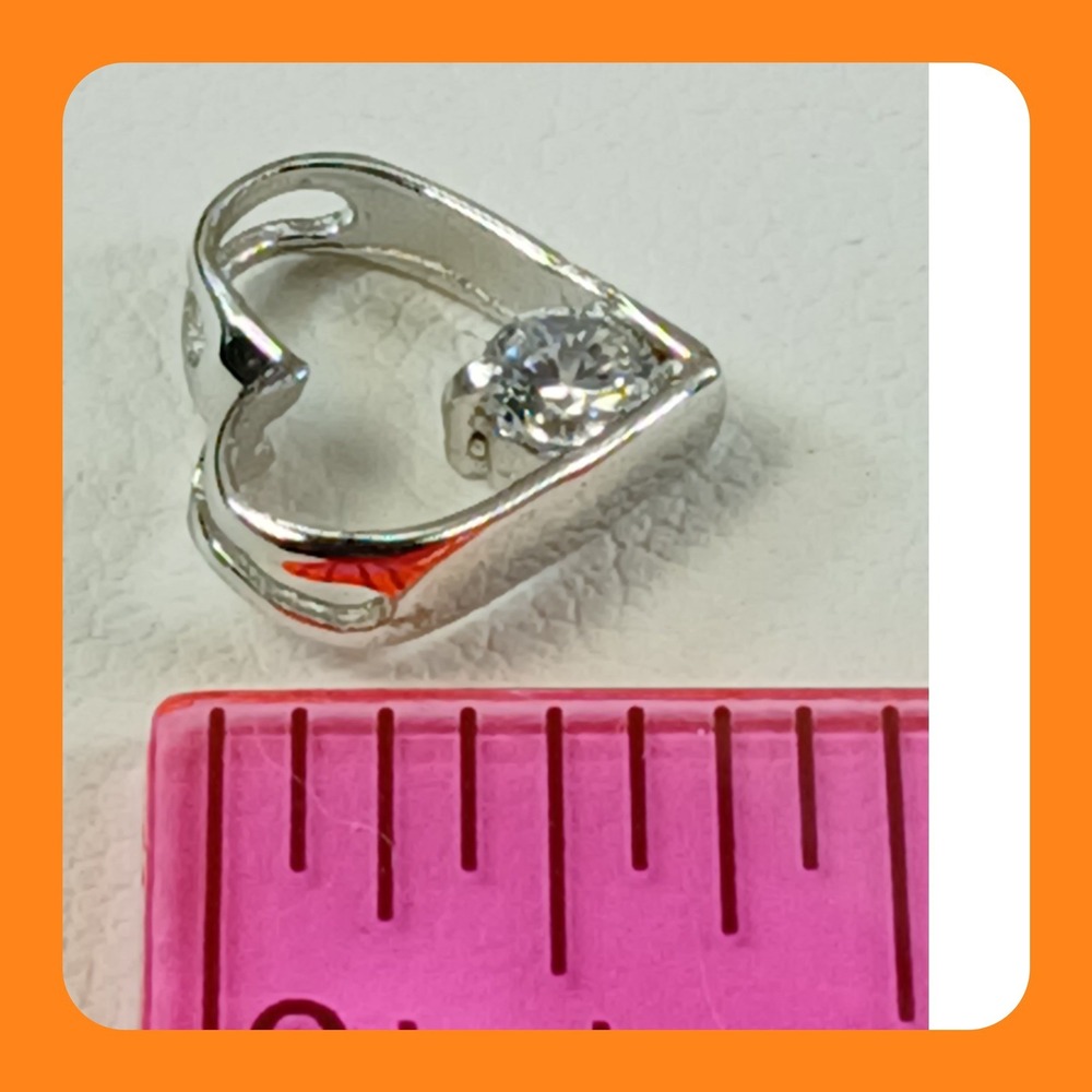 Vintage 90s Sterling Silver Petite Cubic Zirconia Open Heart Pendant Thailand